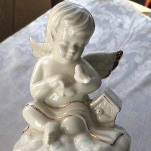 White and Gold Angel Dove Cherub Trinket Box SEI Enterprice Inc,